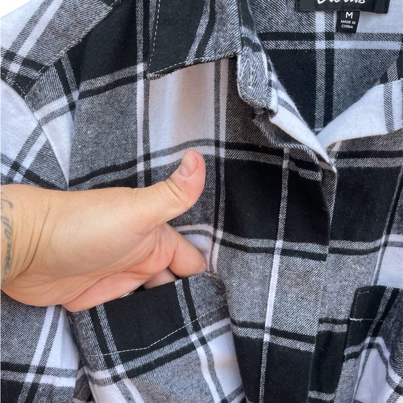 NWT Lulus Sequoia Park Black and White Plaid Flannel Shirt Dress - Picture 8 of 10